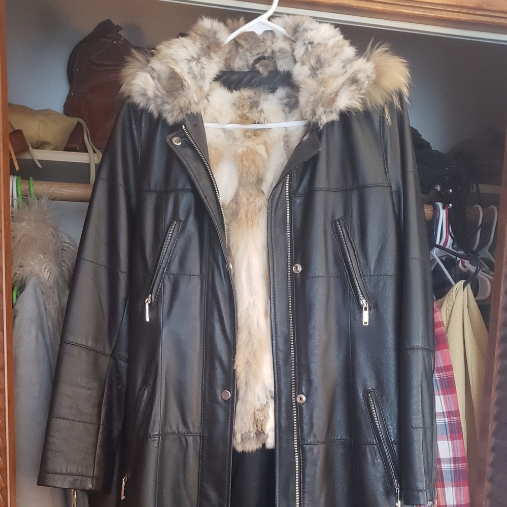 Black leather trench coat